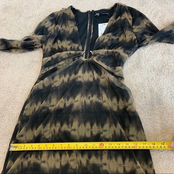 Zara Brown black long sleeve V-neck tulle mini dress Sz L NWT - Picture 14 of 15